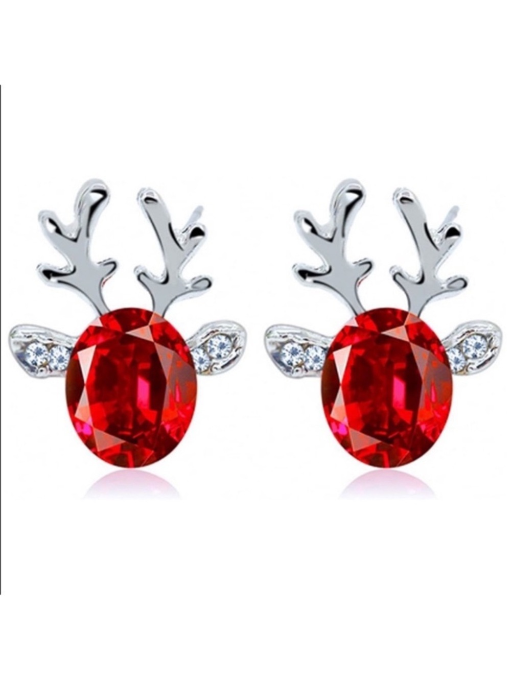 Red & Silver Reindeer Crystal Earrings Holiday Christmas NWT